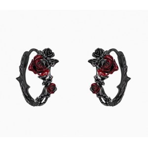 麻秀原创设计荆棘系列甜酷辣妹红色玫瑰花耳饰小众创意耳扣新