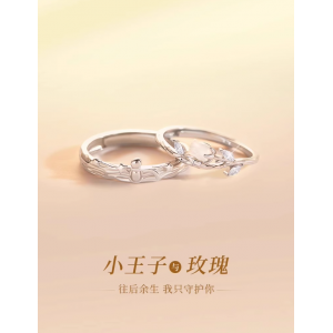 小王子与玫瑰情侣对戒纯银一对戒指女男款小众